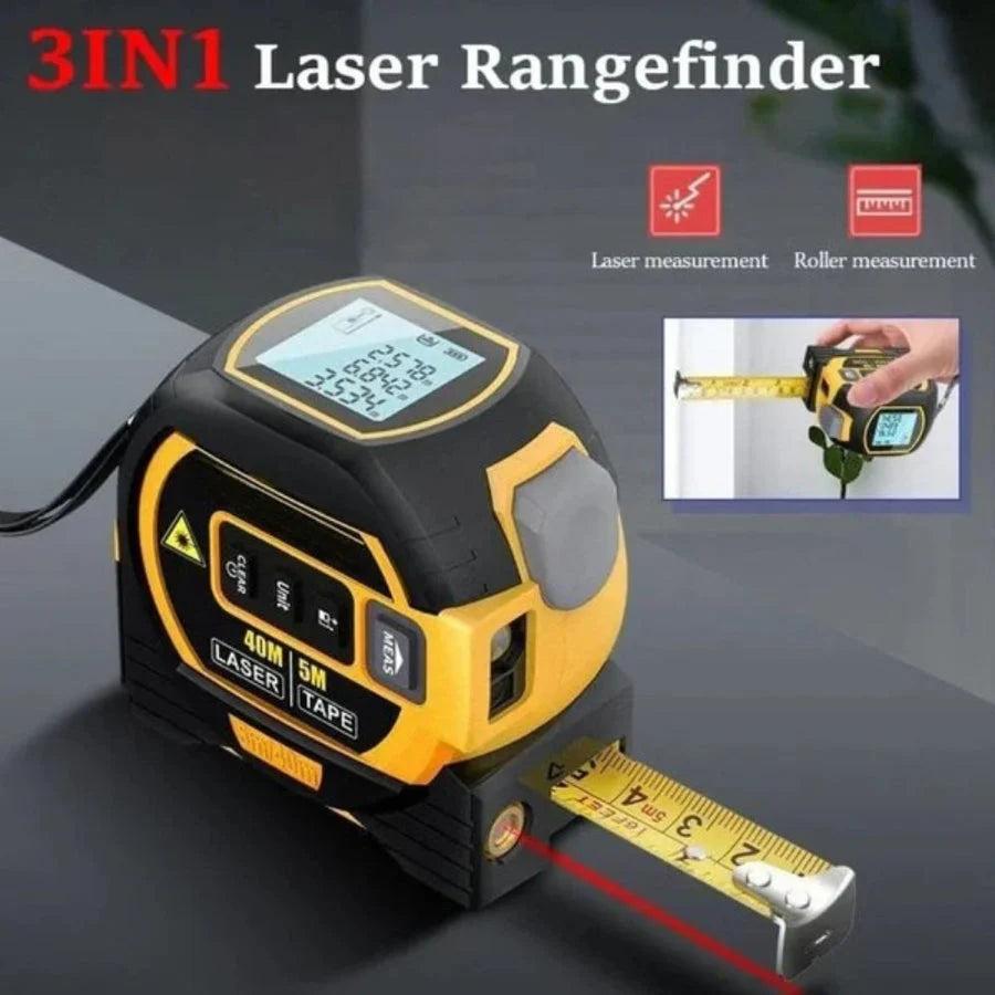Laser Measuring Tape 3-in-1 Backlit LCD Steel Tape