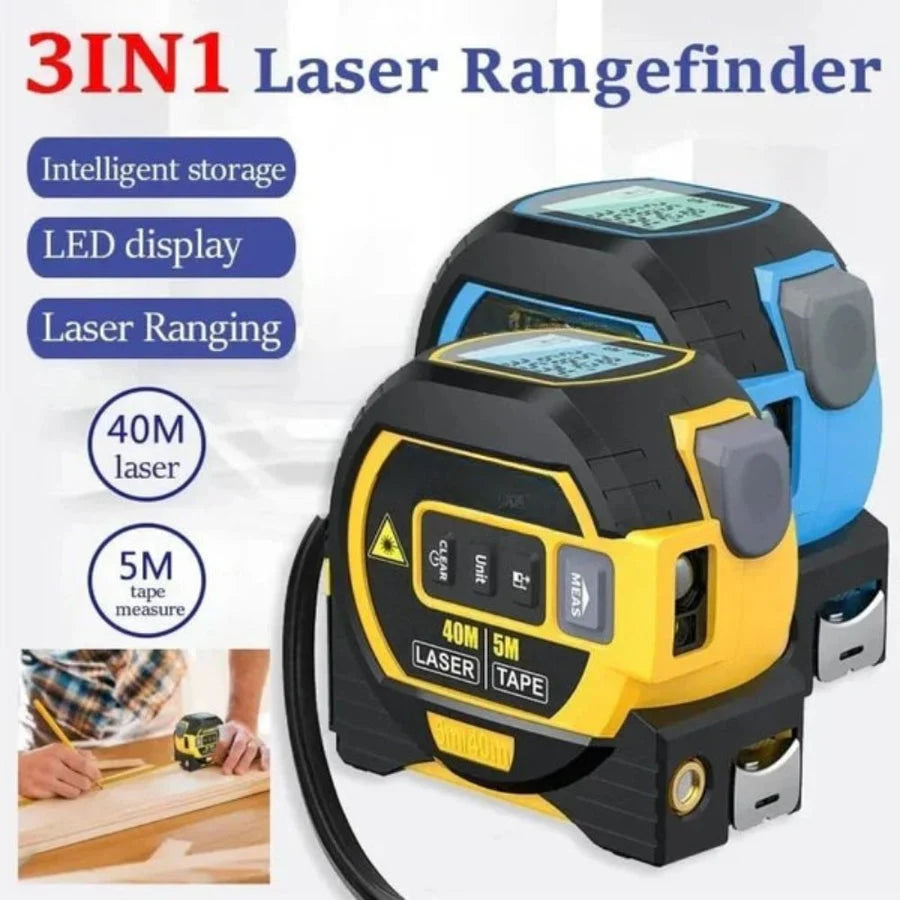 Laser Measuring Tape 3-in-1 Backlit LCD Steel Tape