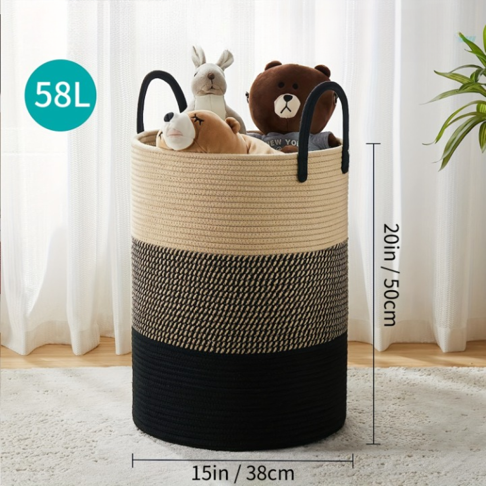 Laundry Basket Cotton Rope 58L Reinforced Handles