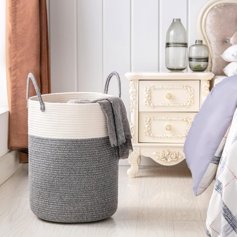 Laundry Basket Cotton Rope 58L Reinforced Handles