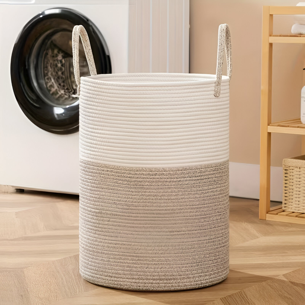 Laundry Basket Extra-Tall Cotton Rope 58 L Capacity