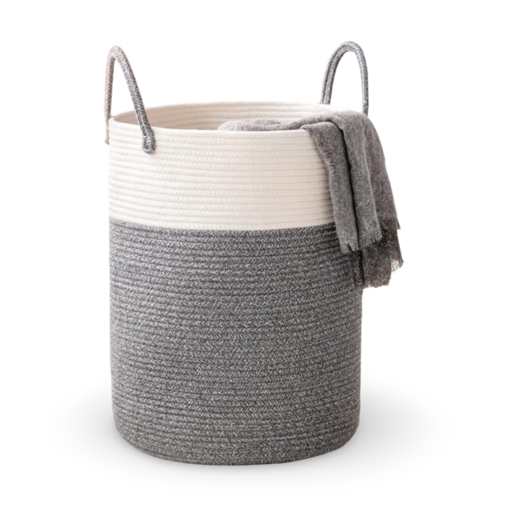 Laundry Basket Extra-Tall Cotton Rope 58 L Capacity