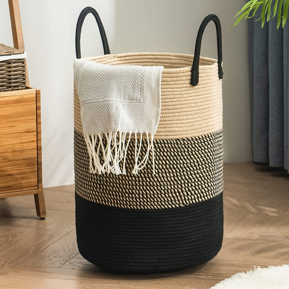 Laundry Basket Extra-Tall Cotton Rope 58 L Capacity