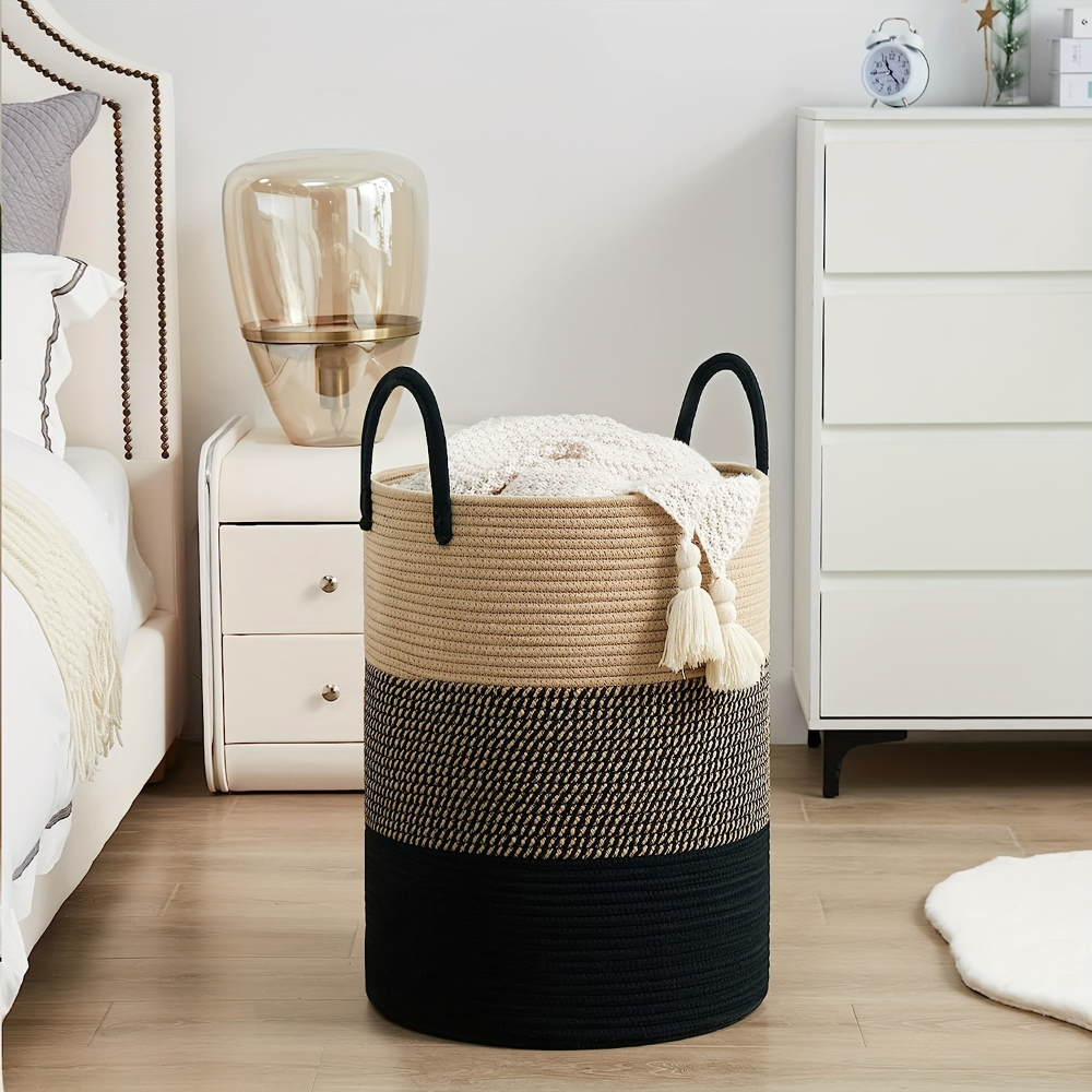 Laundry Basket Extra-Tall Cotton Rope 58 L Capacity