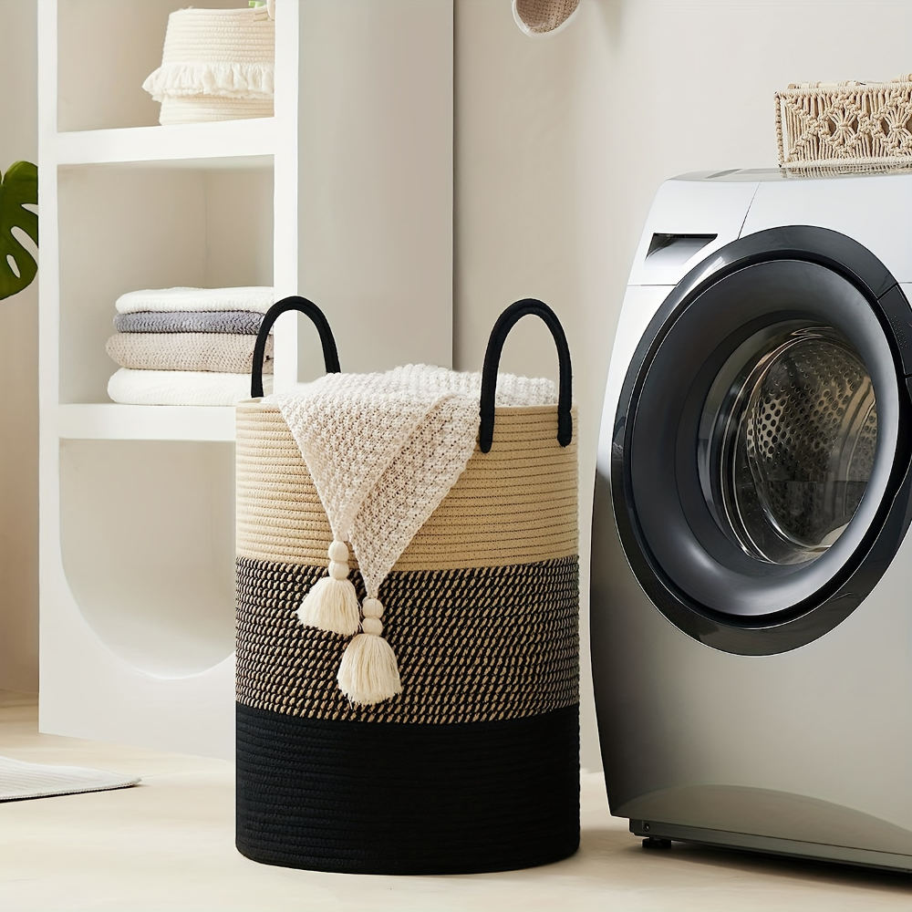 Laundry Basket Extra-Tall Cotton Rope 58 L Capacity