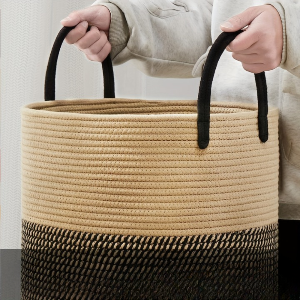 Laundry Basket Extra-Tall Cotton Rope 58 L Capacity