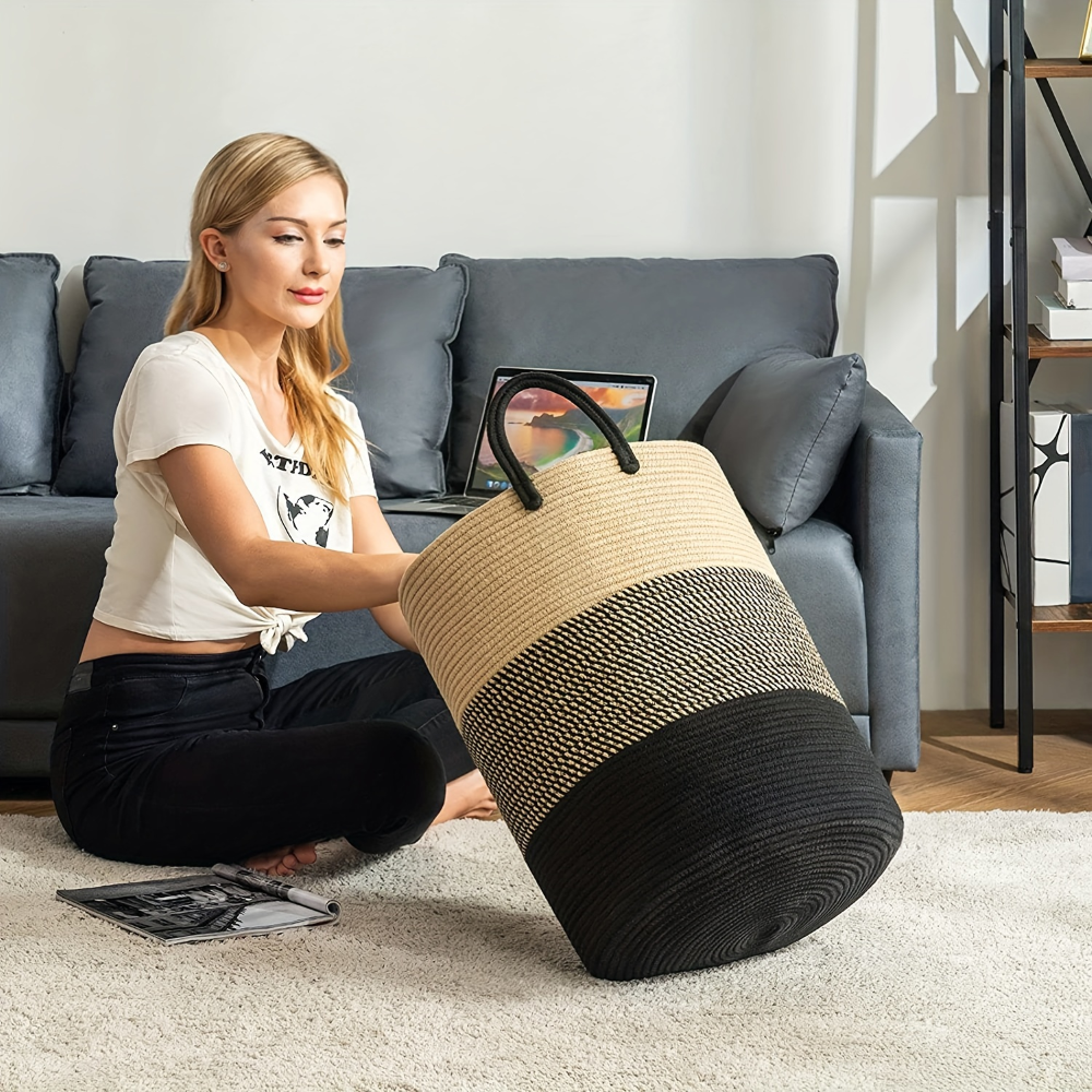 Laundry Basket Extra-Tall Cotton Rope 58 L Capacity