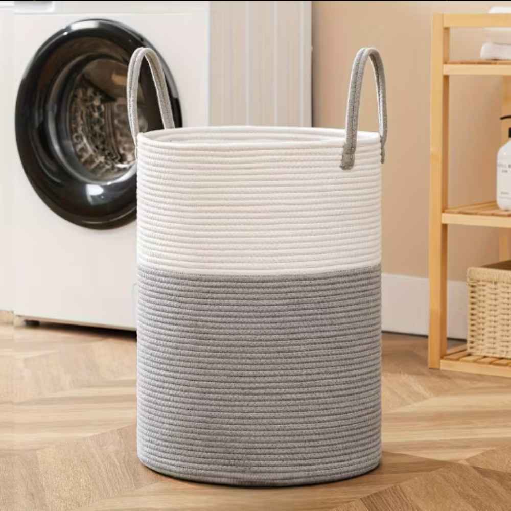 Laundry Basket Extra-Tall Cotton Rope 58 L Capacity