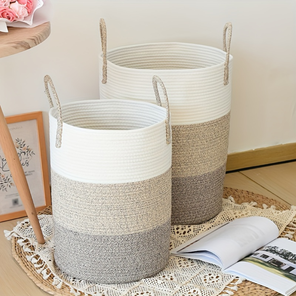 Laundry Basket Tall Cylindrical Cotton Rope