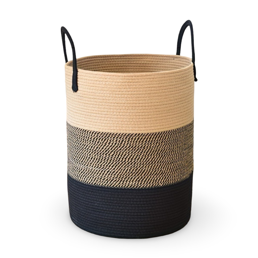 Laundry Basket Tall Cylindrical Cotton Rope Foldable