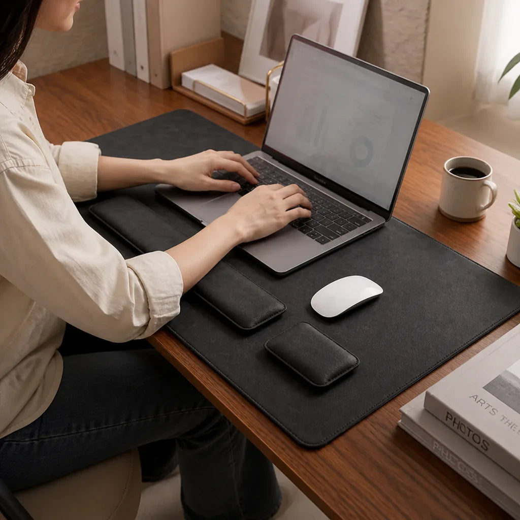 Leather-Look Desk Mat Set With Wrist Rests (3-Piece)