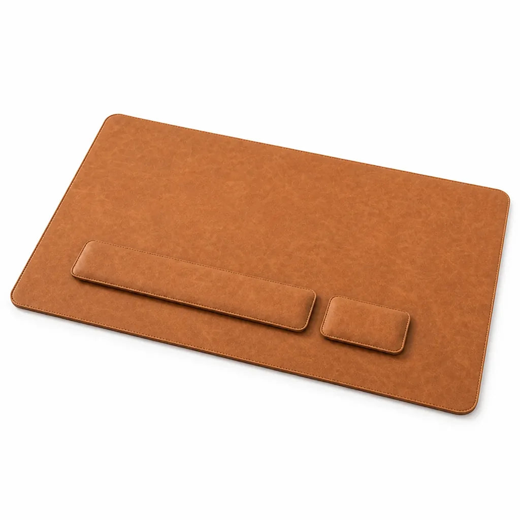 Leather-Look Desk Mat Set With Wrist Rests (3-Piece)