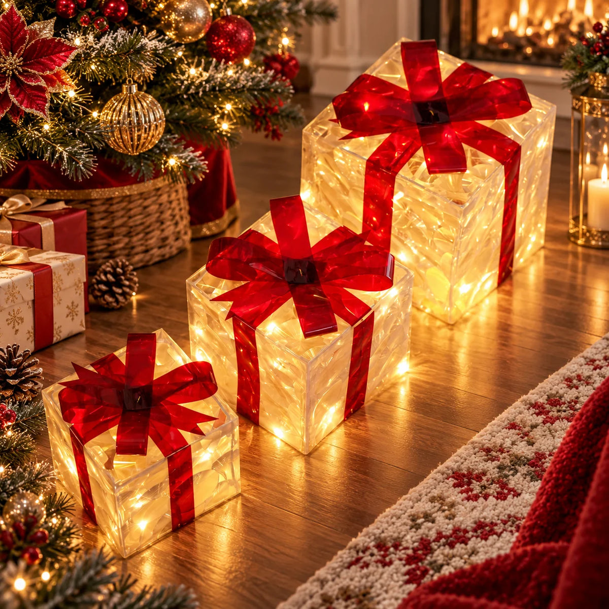 Lighted Gift Boxes Warm White LED Set of 3