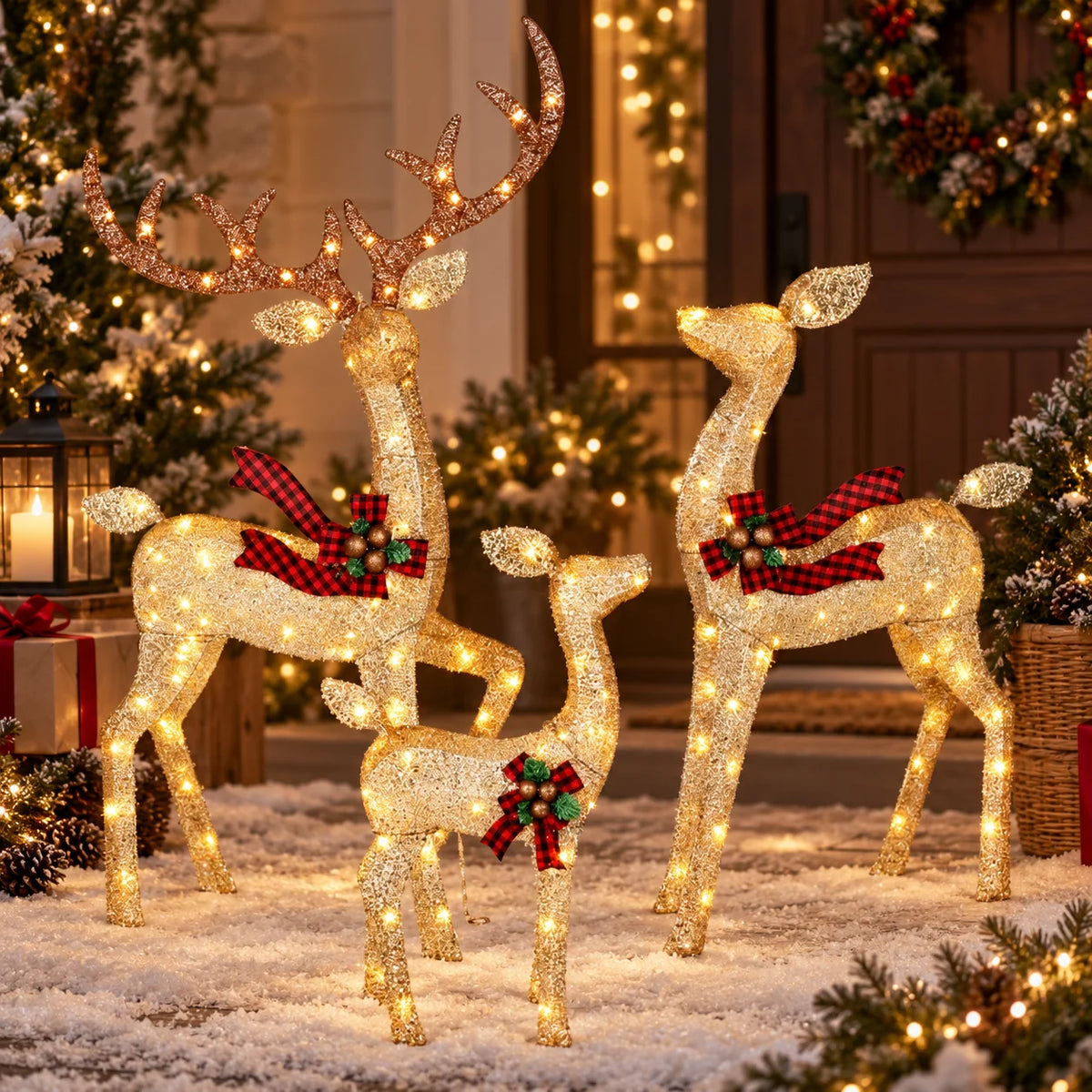 Lighted Reindeer Set 3-Piece Warm White LED Weather-Resistant