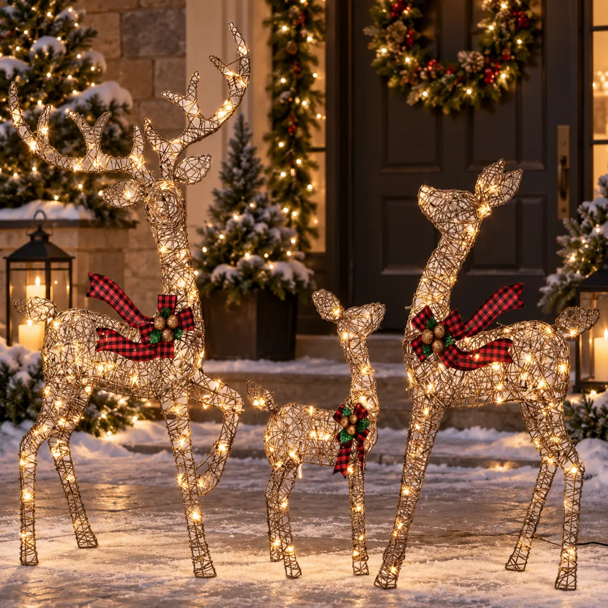 Lighted Reindeer Set 3-Piece Warm White LED Weather-Resistant