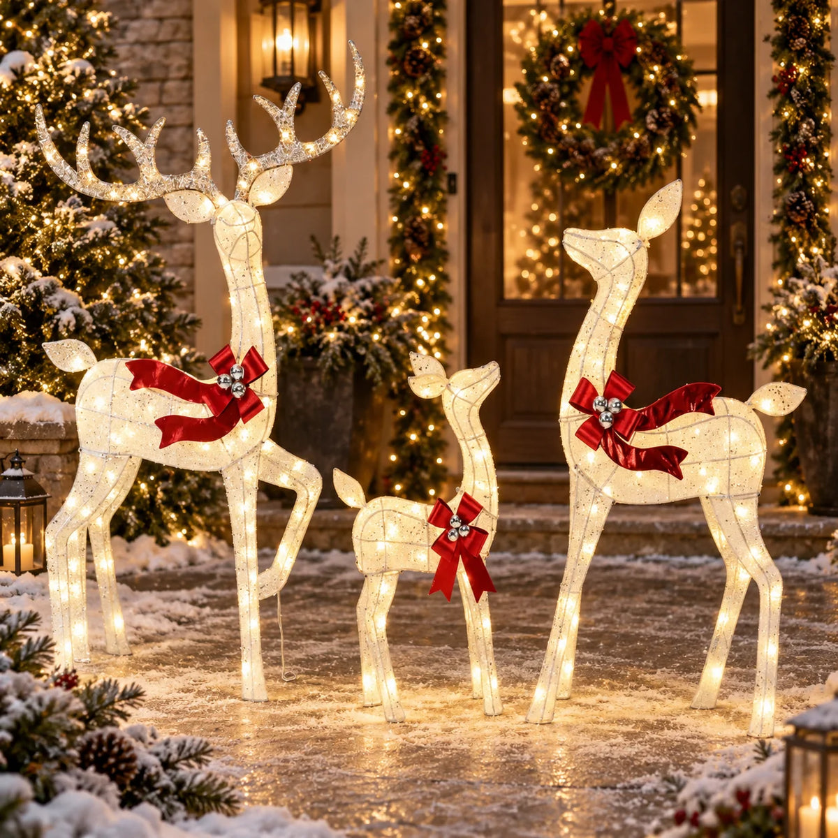 Lighted Reindeer Set 3-Piece Warm White LED Weather-Resistant