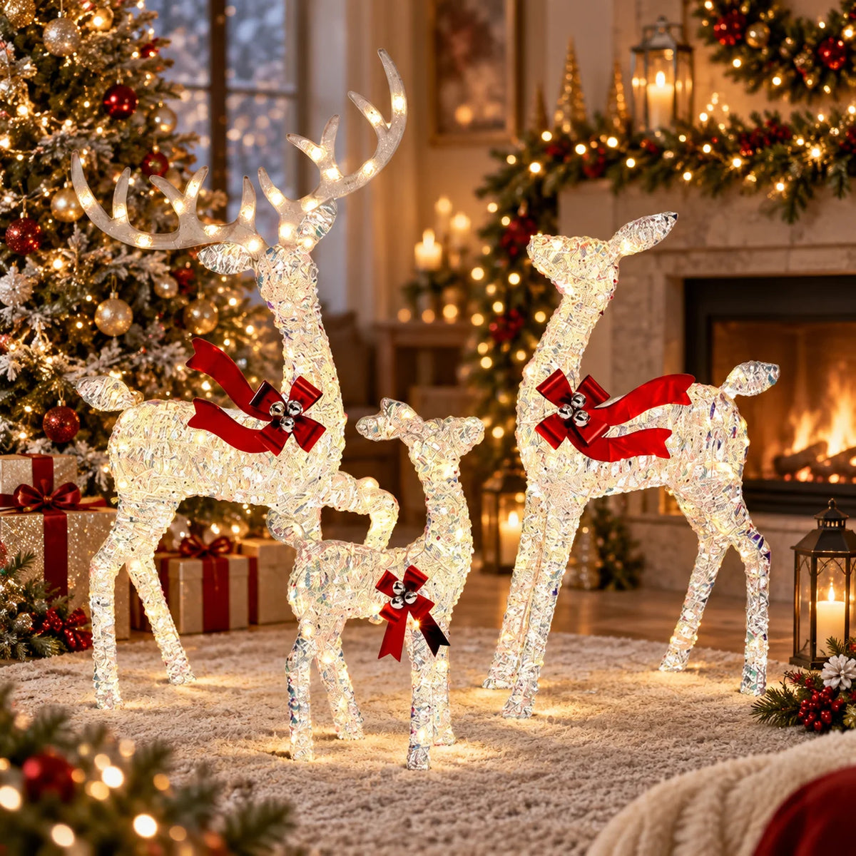 Lighted Reindeer Set 3-Piece Warm White LED Weather-Resistant