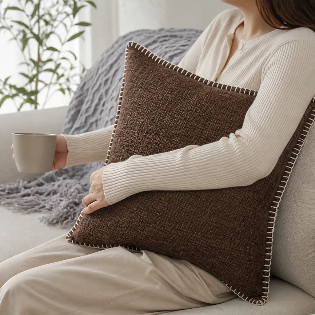 Linen-Blend Square Throw Pillow Cover with Whipstitch Edge