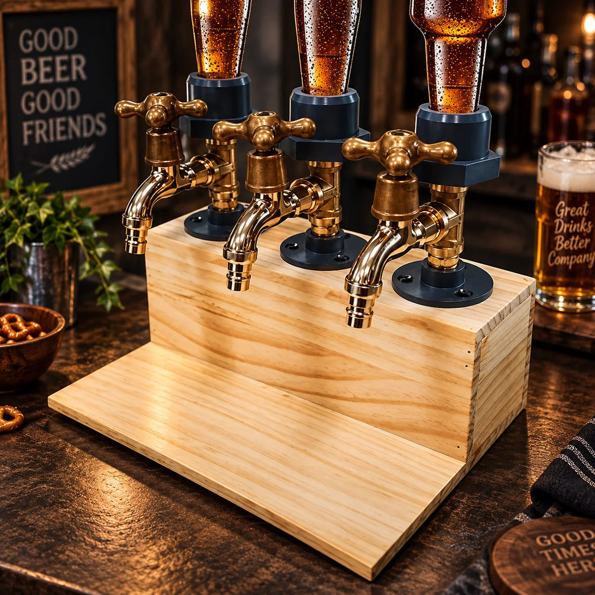 Liquor Dispenser Rustic Wood Metal Tap Self-Serve