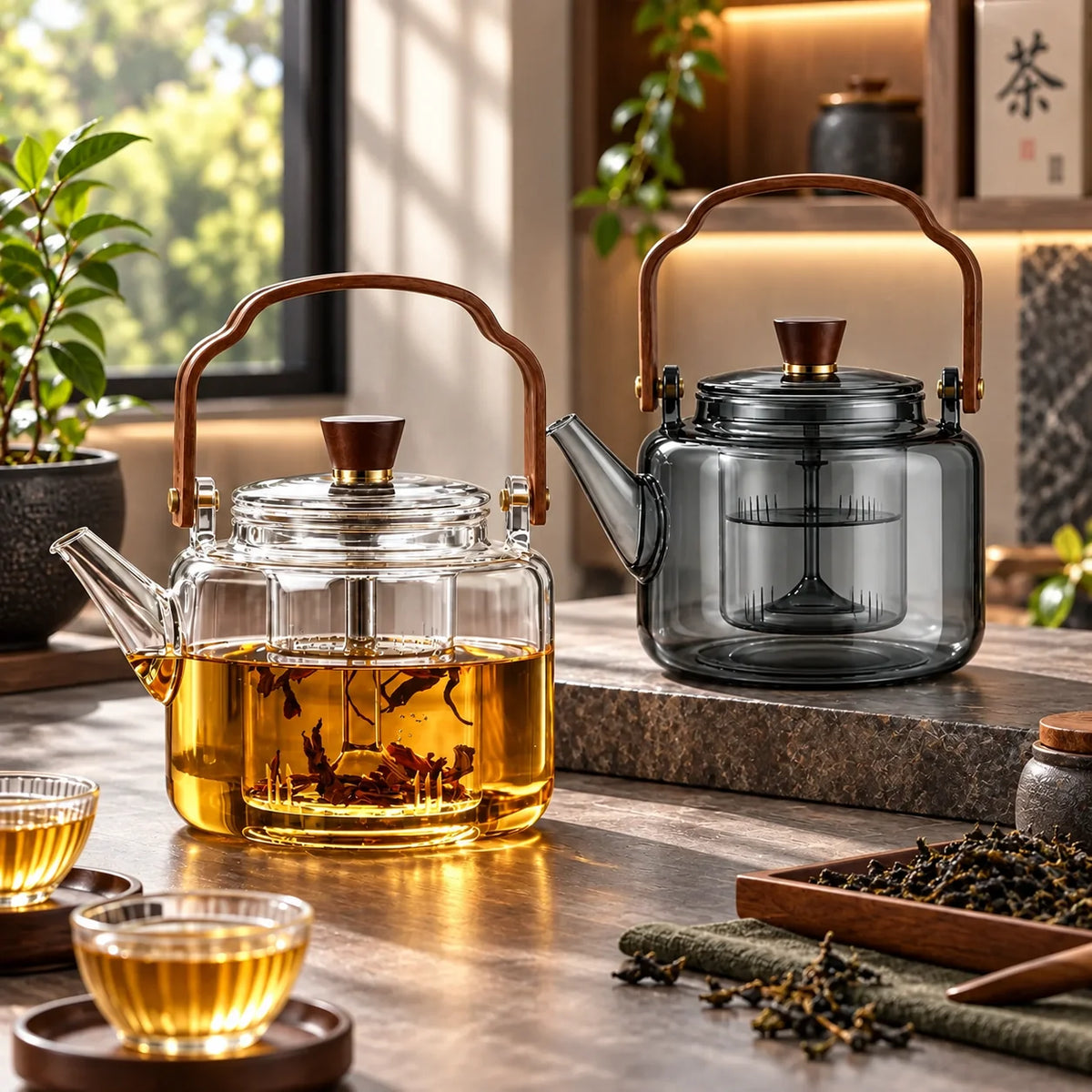 Loose Leaf Teapot Borosilicate Glass Built-In Strainer 40 oz