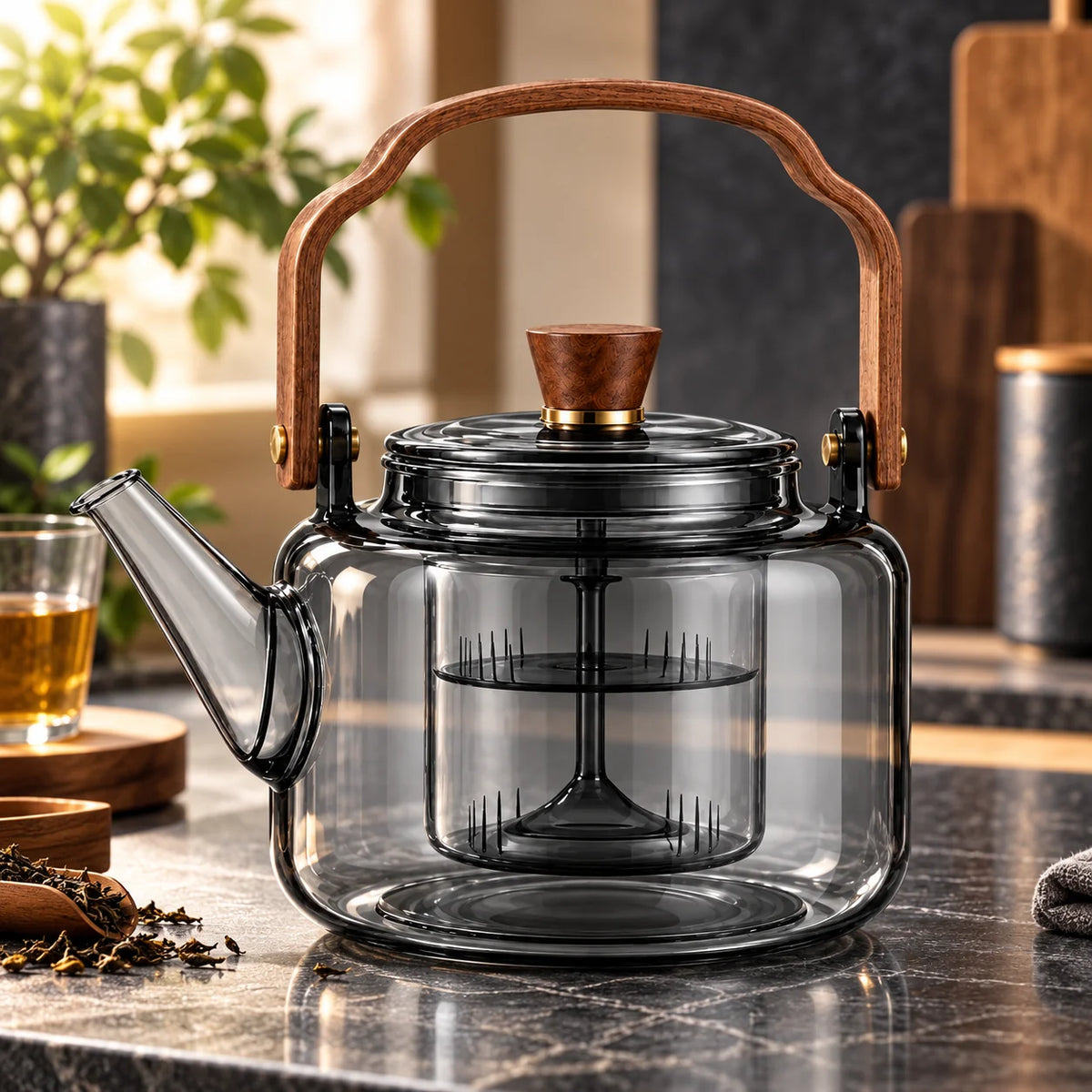 Loose Leaf Teapot Borosilicate Glass Built-In Strainer 40 oz