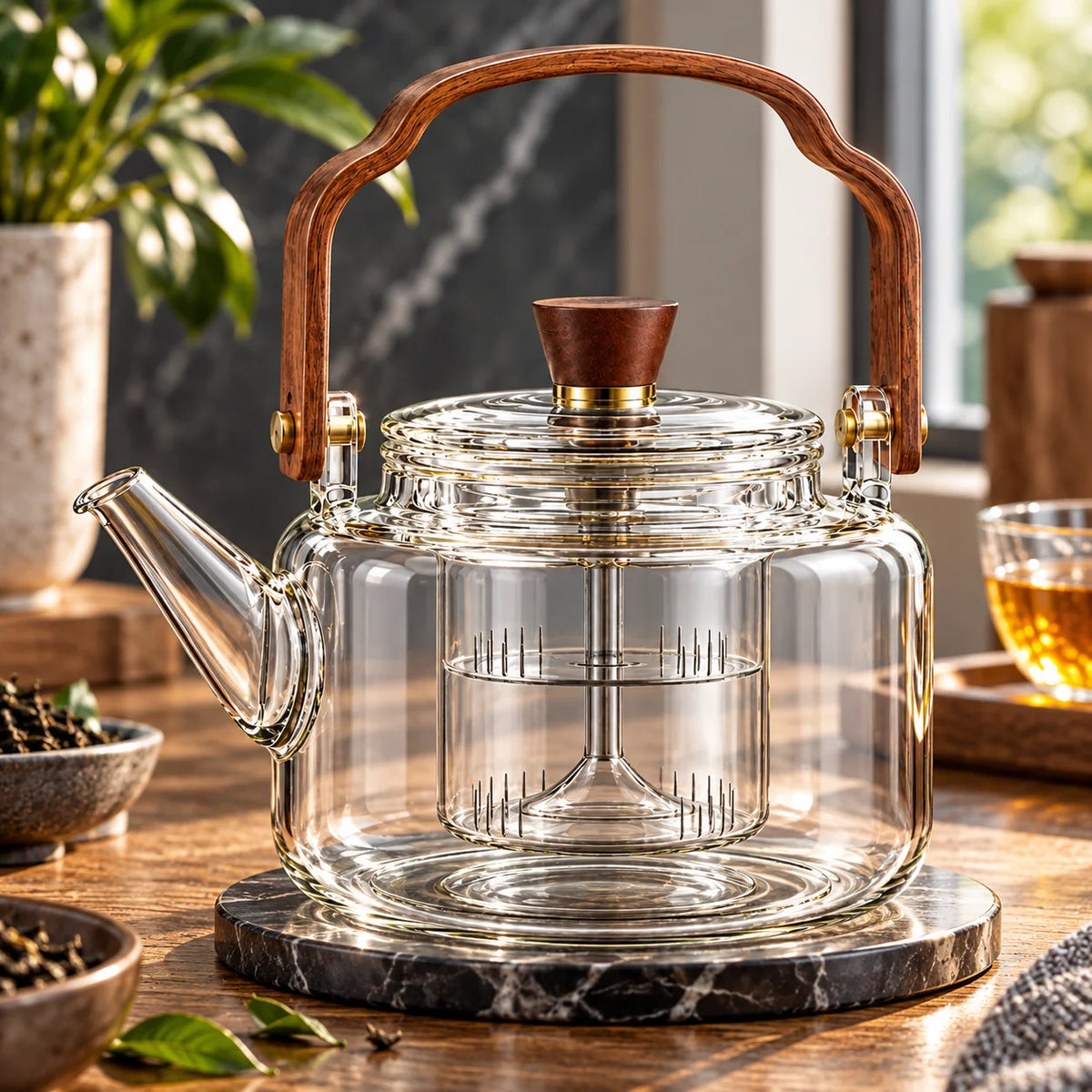 Loose Leaf Teapot Borosilicate Glass Built-In Strainer 40 oz