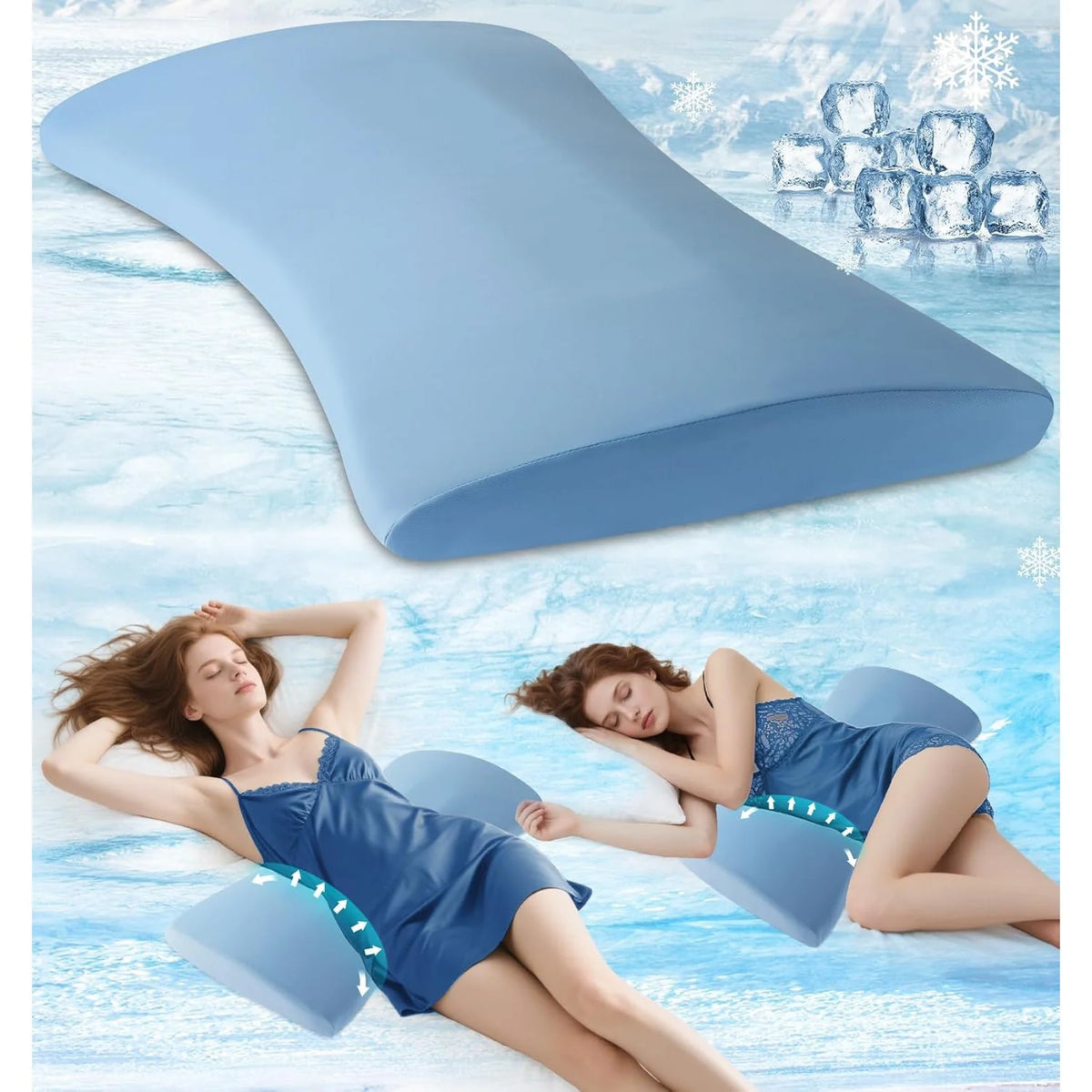 Lumbar Pillow Memory Foam Curved Bolster Machine Washable Cover
