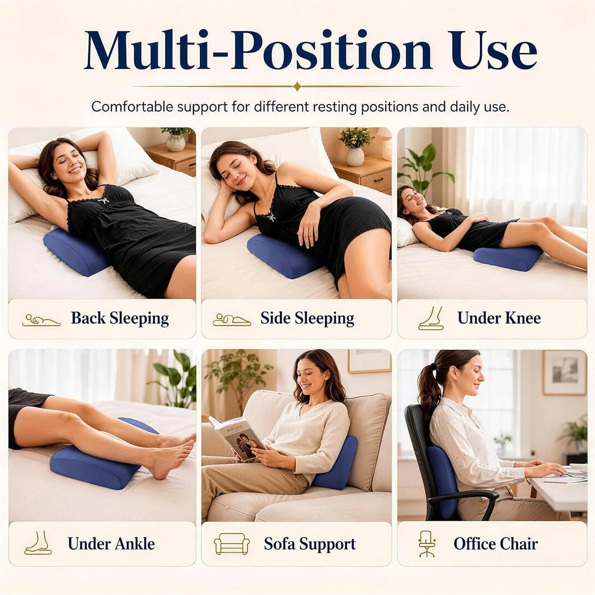 Lumbar Pillow Memory Foam Curved Bolster Machine Washable Cover