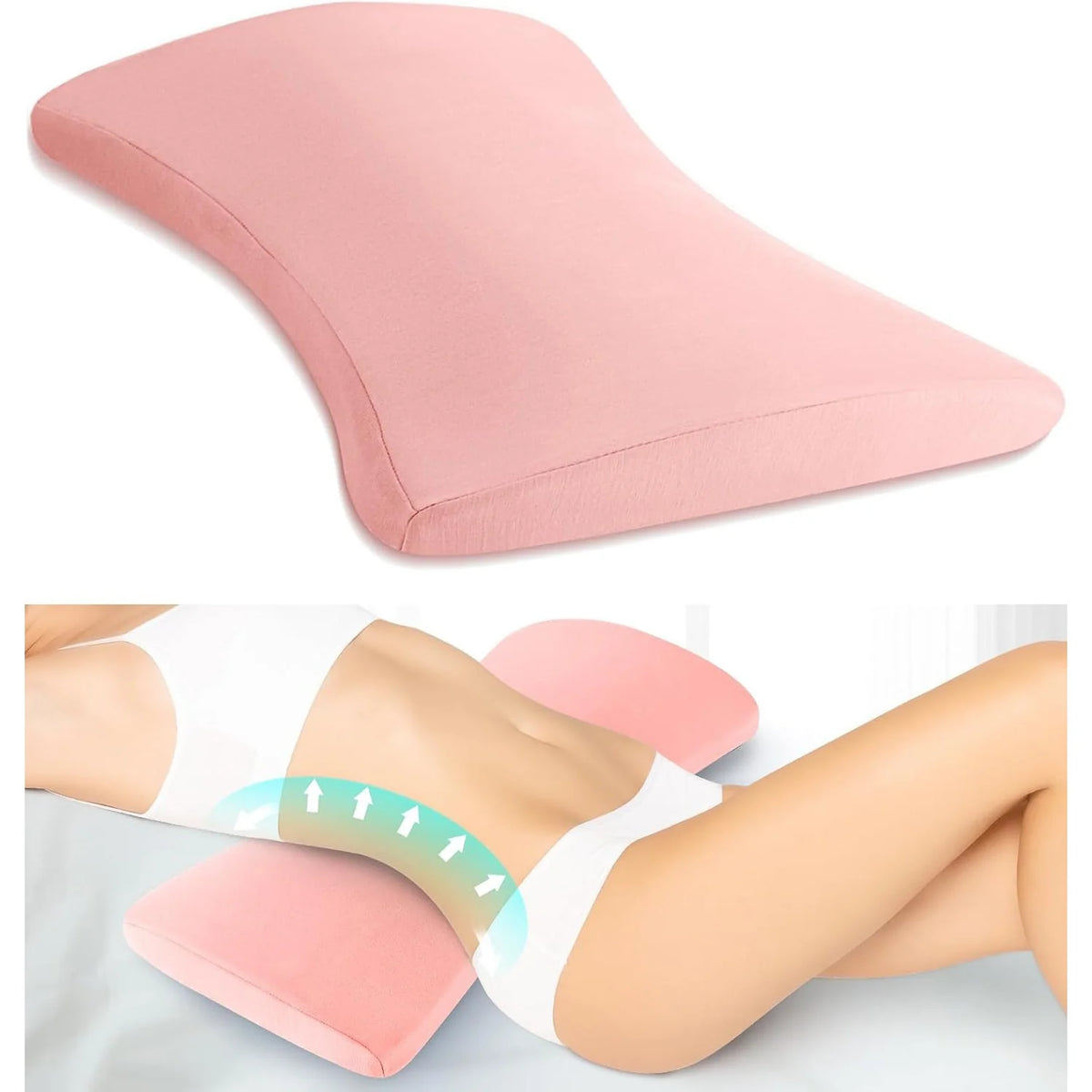 Lumbar Pillow Memory Foam Curved Bolster Machine Washable Cover