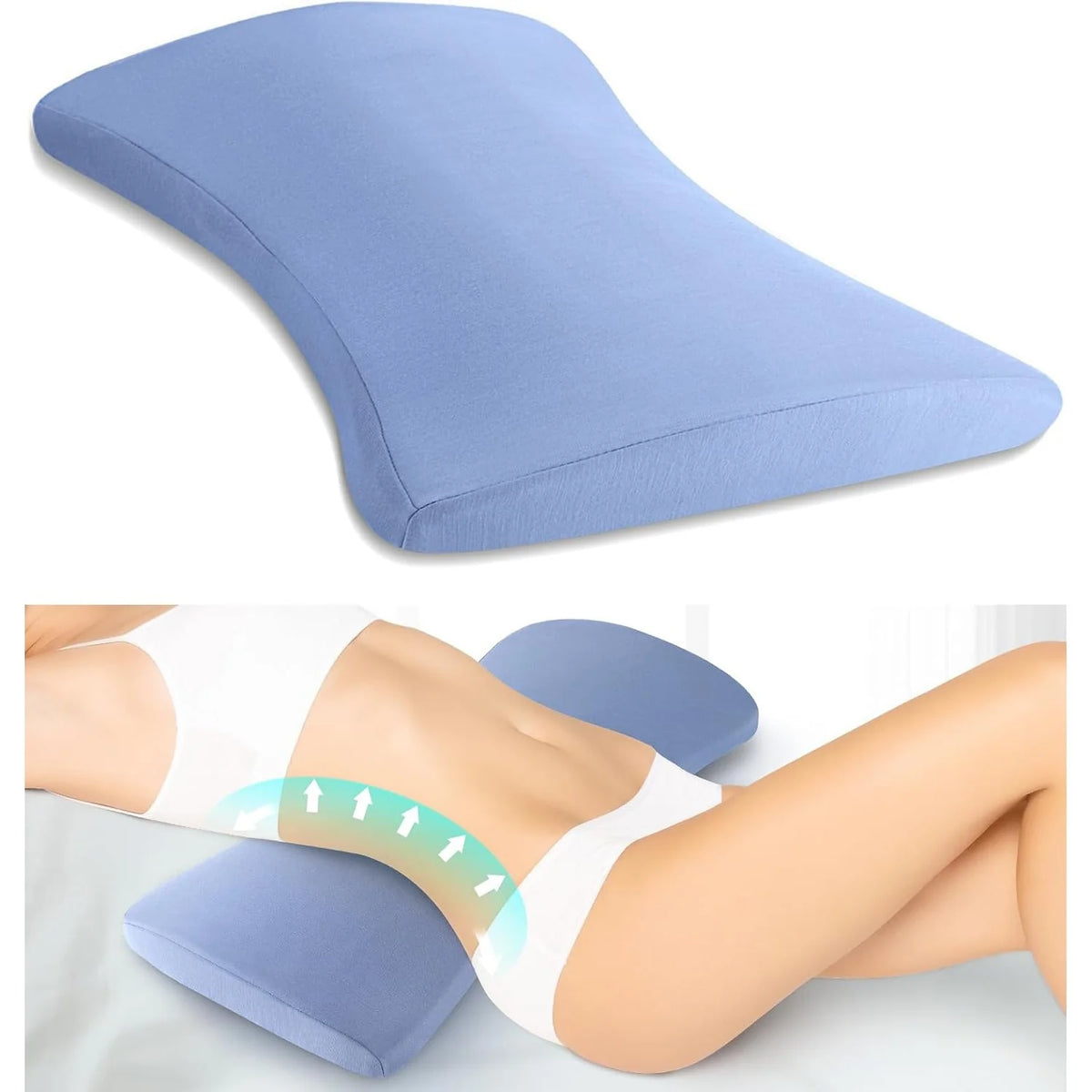 Lumbar Pillow Memory Foam Curved Bolster Machine Washable Cover