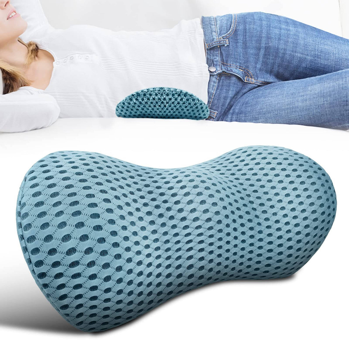 Lumbar Support Pillow Memory Foam C-Shaped Removable Mesh Cover