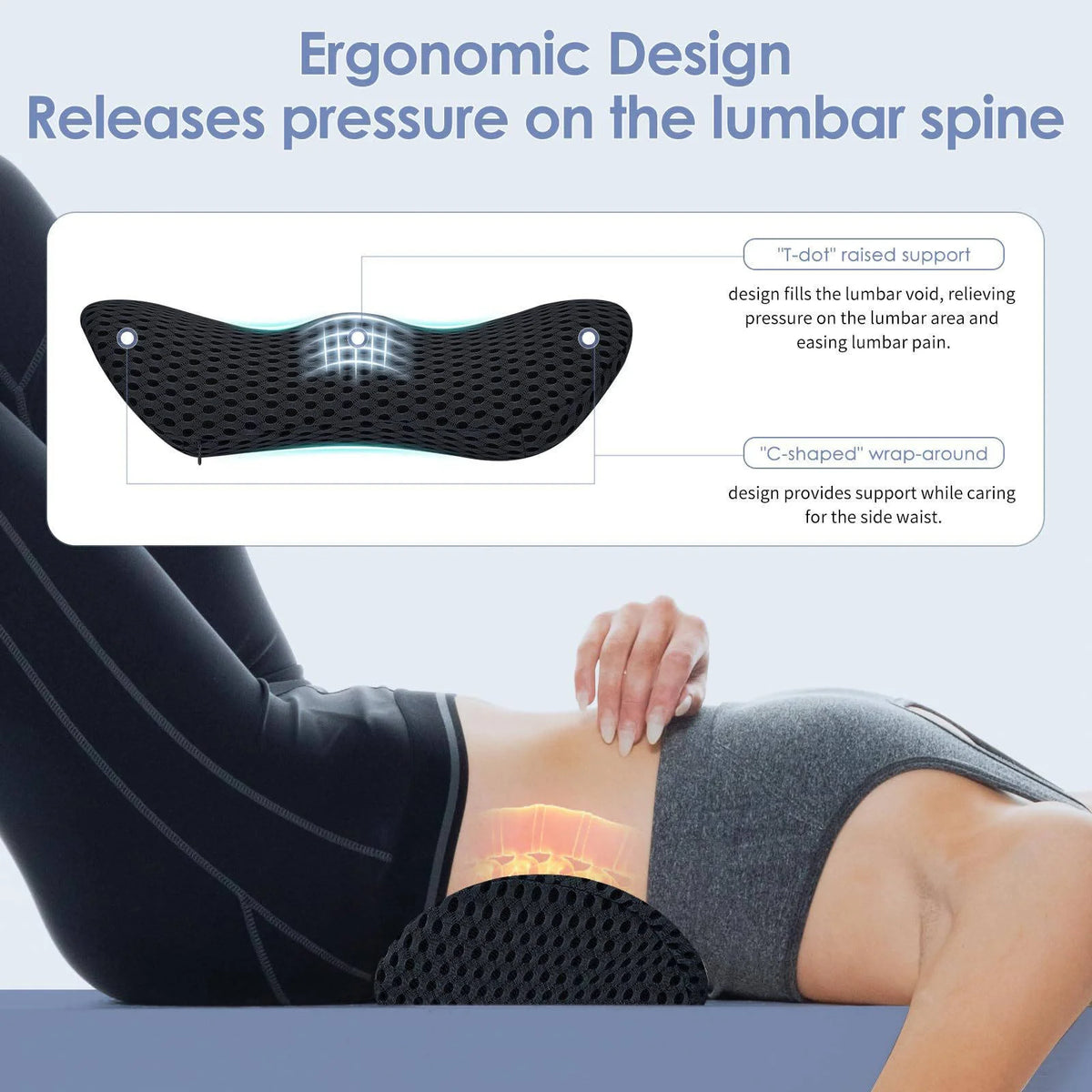 Lumbar Support Pillow Memory Foam C-Shaped Removable Mesh Cover