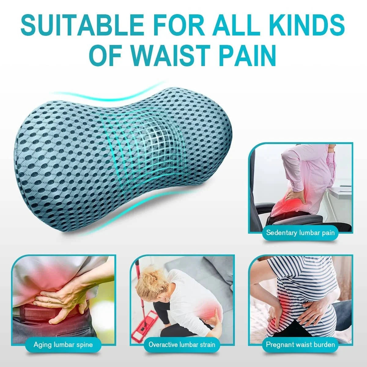 Lumbar Support Pillow Memory Foam C-Shaped Removable Mesh Cover