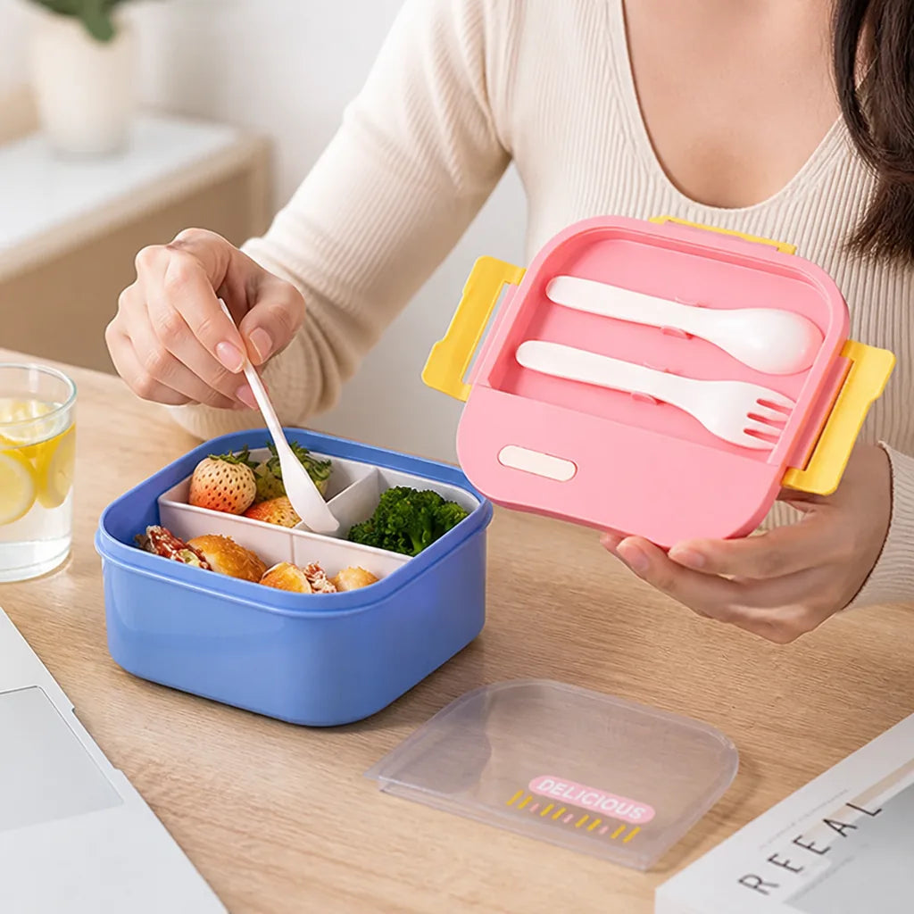 Lunch Box Leak-Proof Multiple Compartments & Built-In Utensils