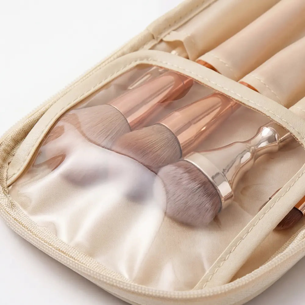 Makeup Organizer Bag Flat Foldable Dual-Zip & Brush Protectors