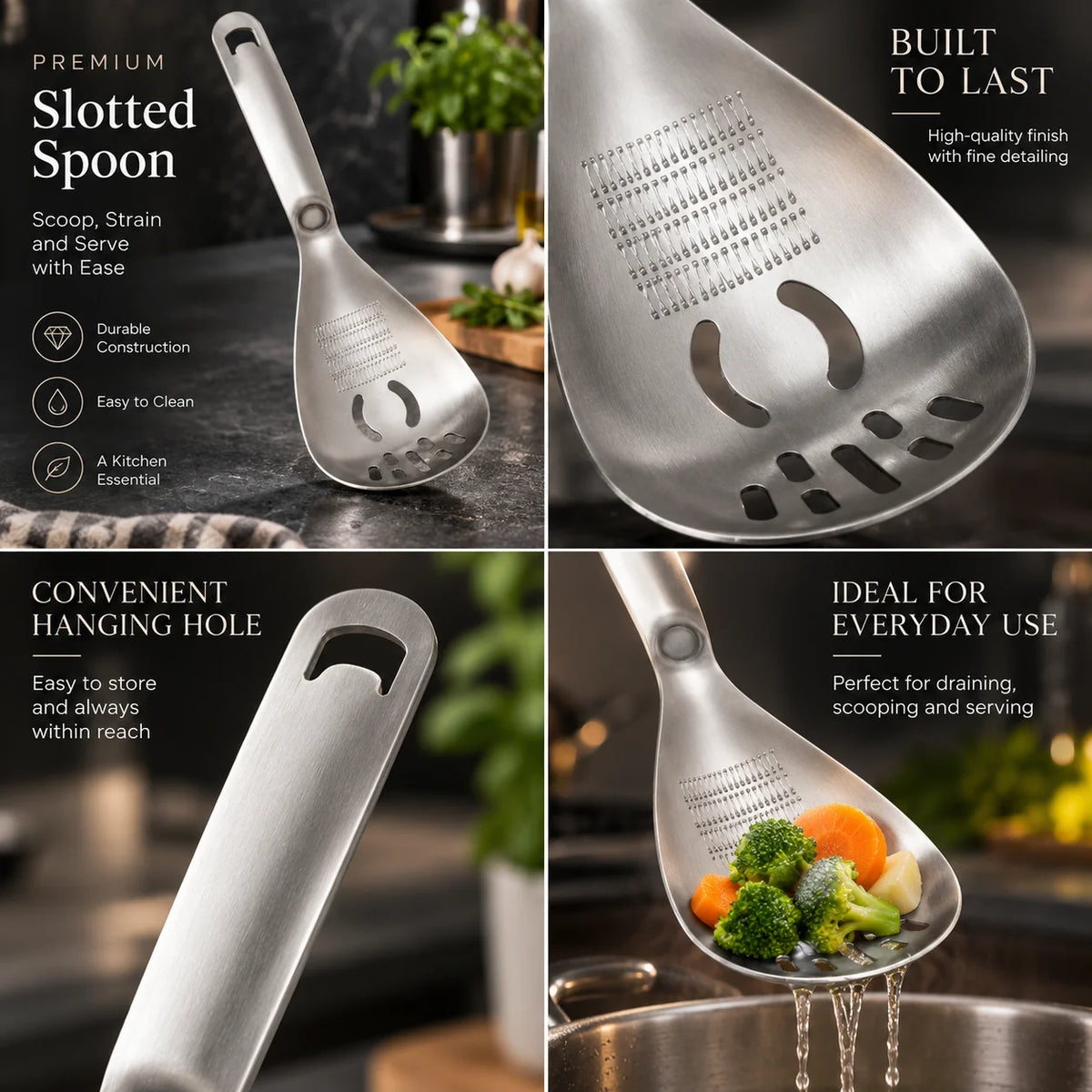 Masher & Strainer Spoon Multipurpose Stainless Steel Dishwasher-Safe