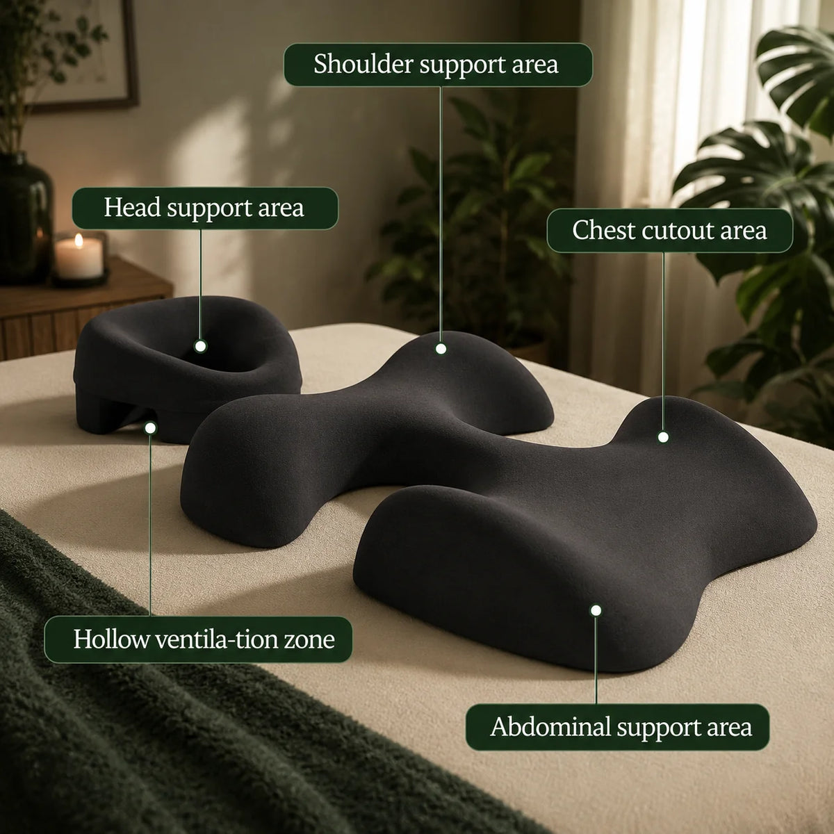 Massage Face Cradle Pillow Set Contoured Foam Washable Covers
