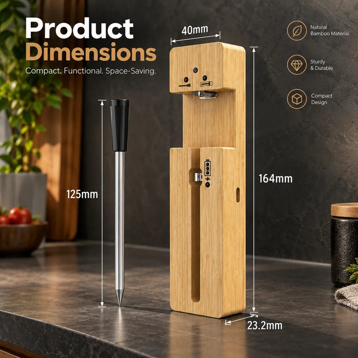Meat Thermometer Wireless Bluetooth Stainless Steel Probe