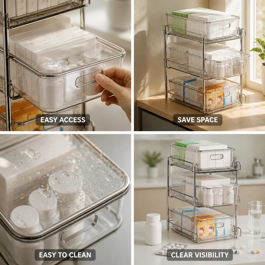 Medicine Organizer Box 3-Drawer Transparent PET