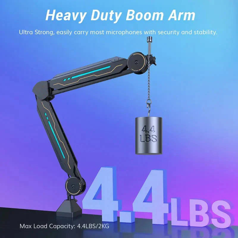 Microphone Boom Arm 29.5 Inch Reach Steel & RGB Lighting