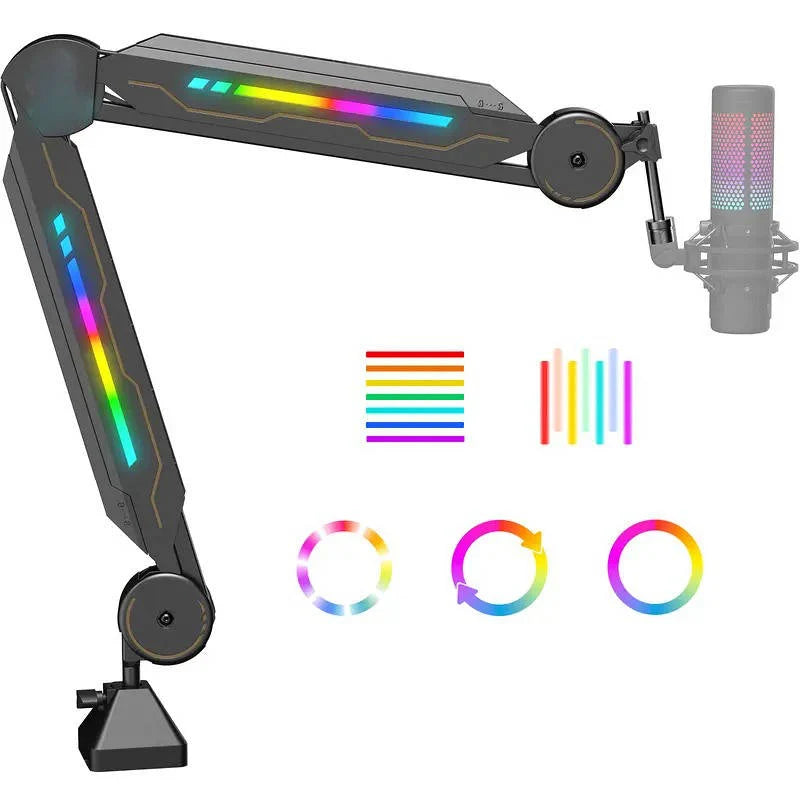 Microphone Boom Arm 29.5 Inch Reach Steel & RGB Lighting