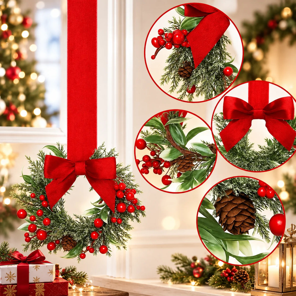 Mini Christmas Wreaths Set of 6 With Berries & Pinecones