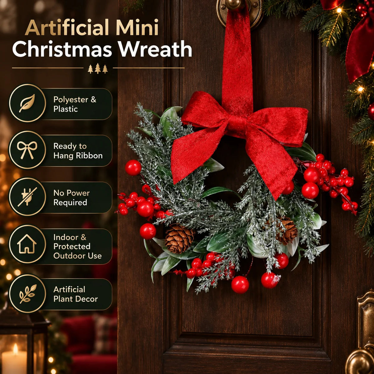 Mini Christmas Wreaths Set of 6 With Berries & Pinecones