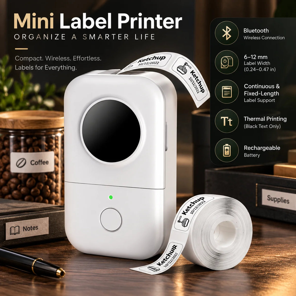 Mini Label Maker Thermal Bluetooth & App-Controlled