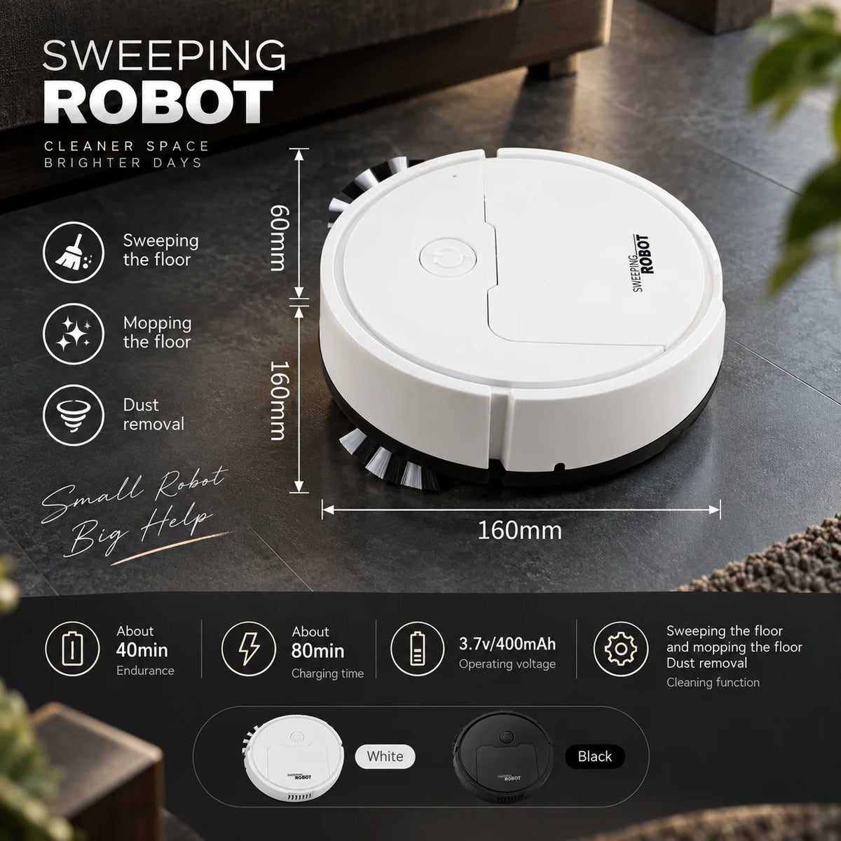 Mini Robot Vacuum Low-Profile Quiet Rechargeable 30-Min Run