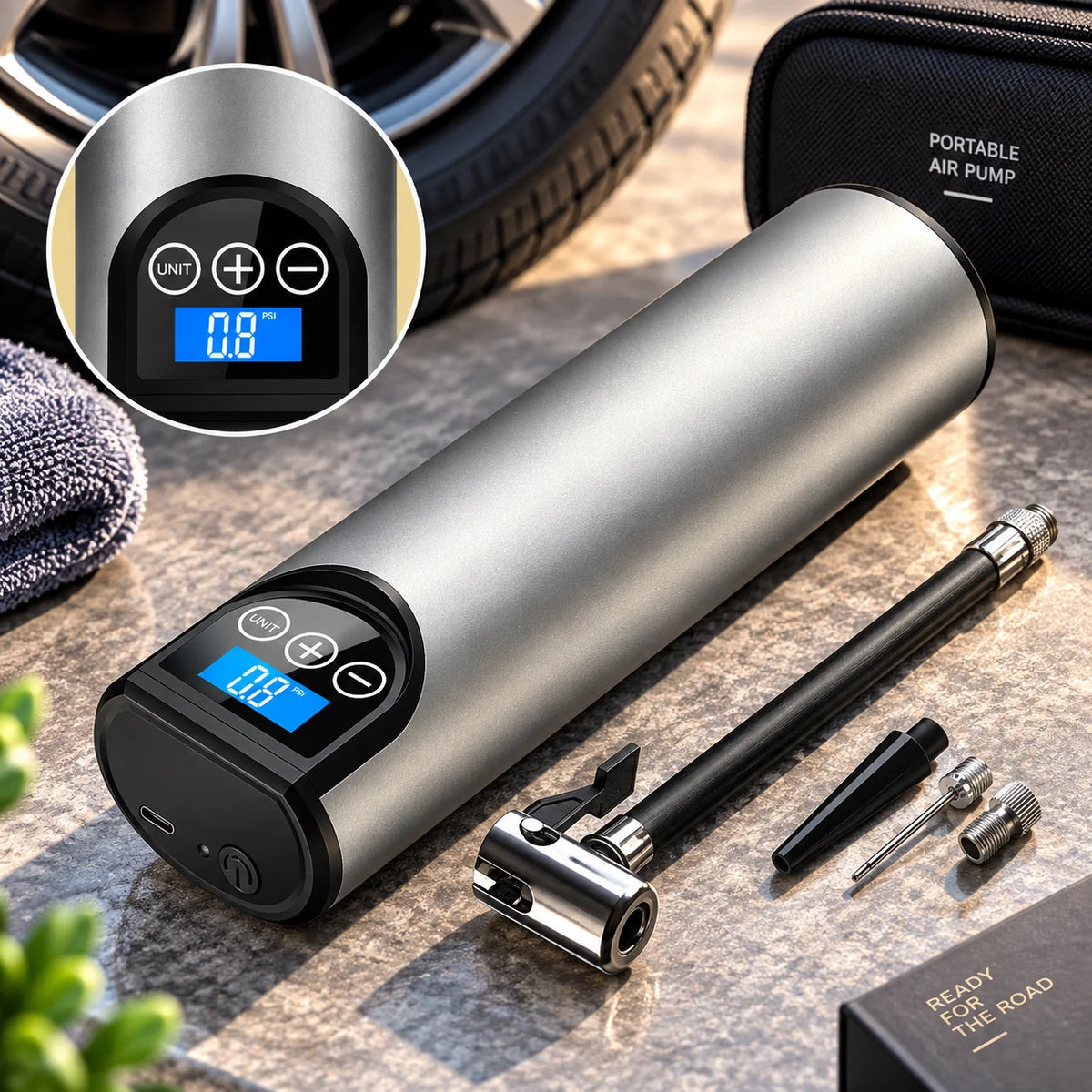 Mini Tire Inflator USB Rechargeable Auto Shutoff