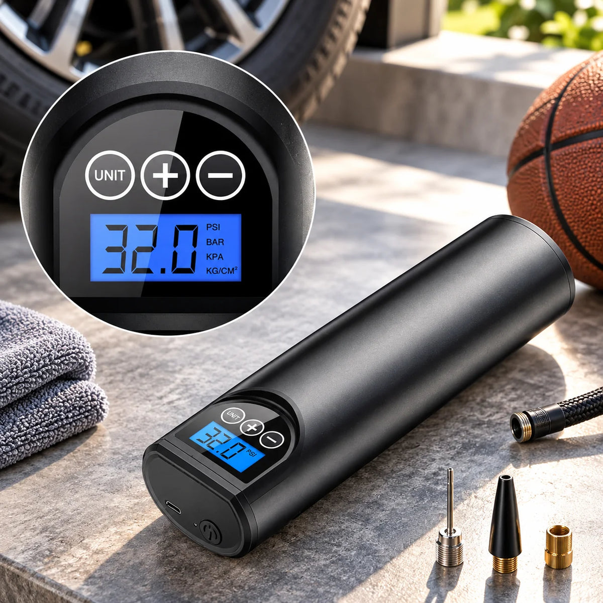 Mini Tire Inflator USB Rechargeable Auto Shutoff