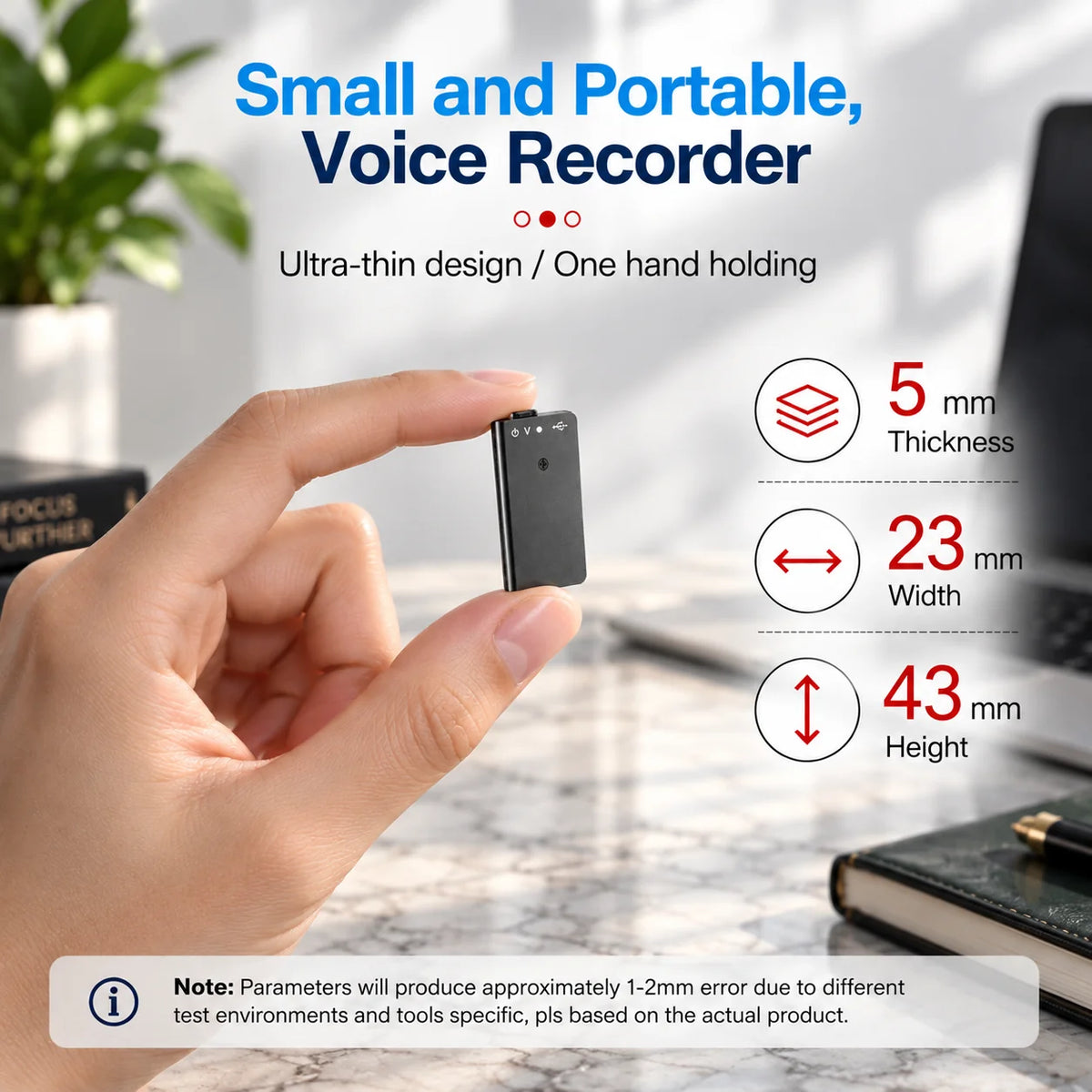 Mini Voice Recorder Voice-Activated 50-Hour Battery Pocket-Sized