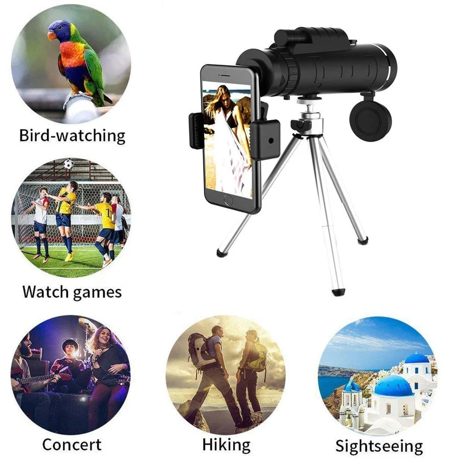 Monocular Telescope 10x Magnification Smartphone Holder & Tripod