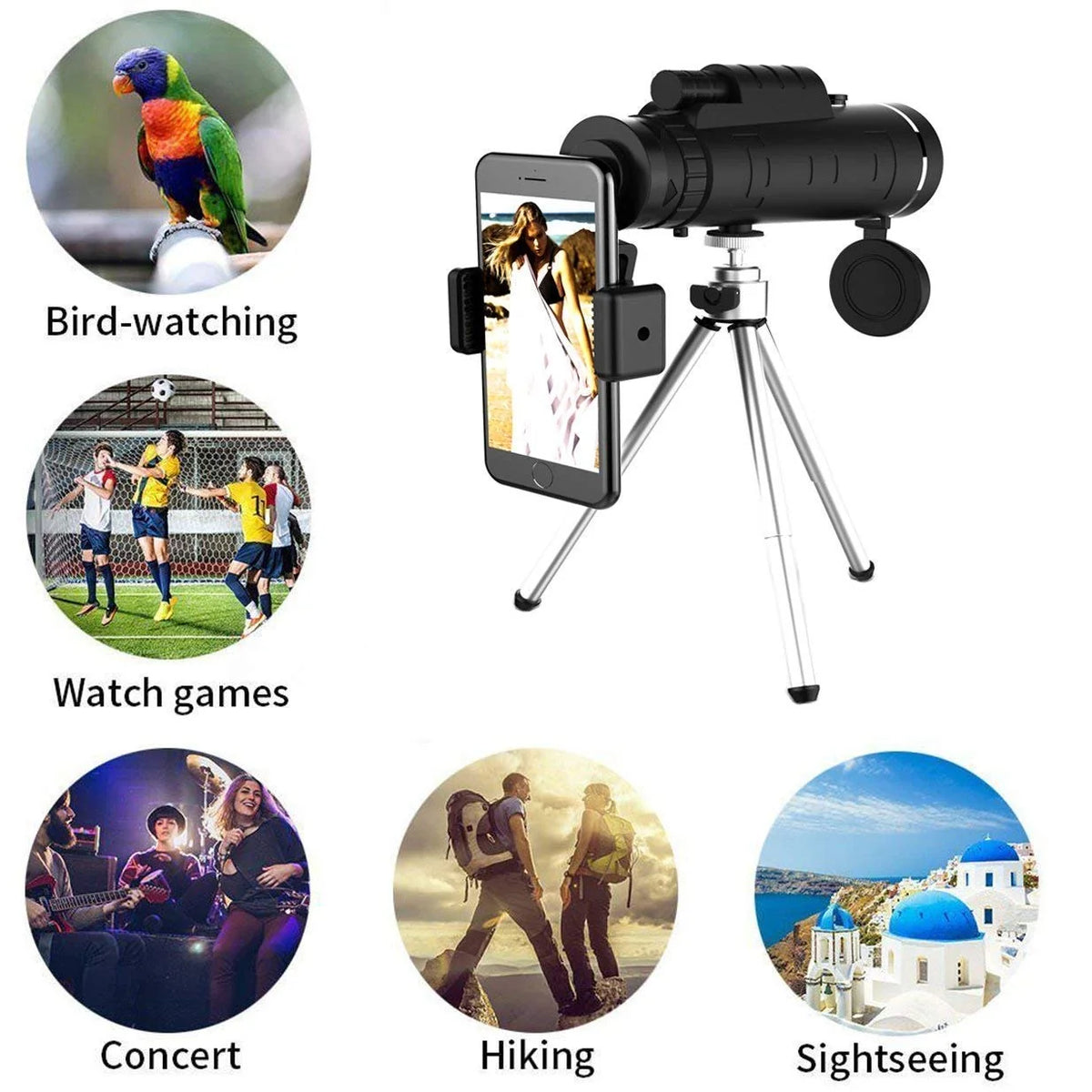 Monocular Telescope 10x Magnification Smartphone Holder & Tripod
